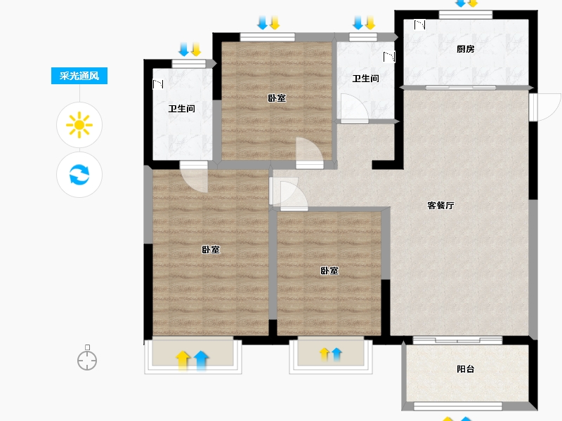 河南省-许昌市-当代宏安·满堂悦-92.99-户型库-采光通风