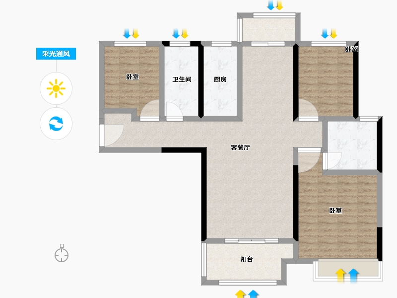 河南省-南阳市-建业壹号城邦-105.00-户型库-采光通风