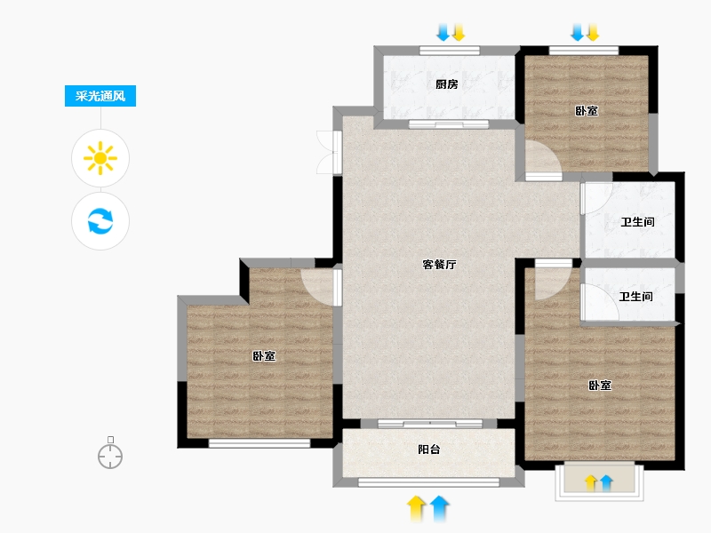 河南省-焦作市-西城家园北苑-108.00-户型库-采光通风