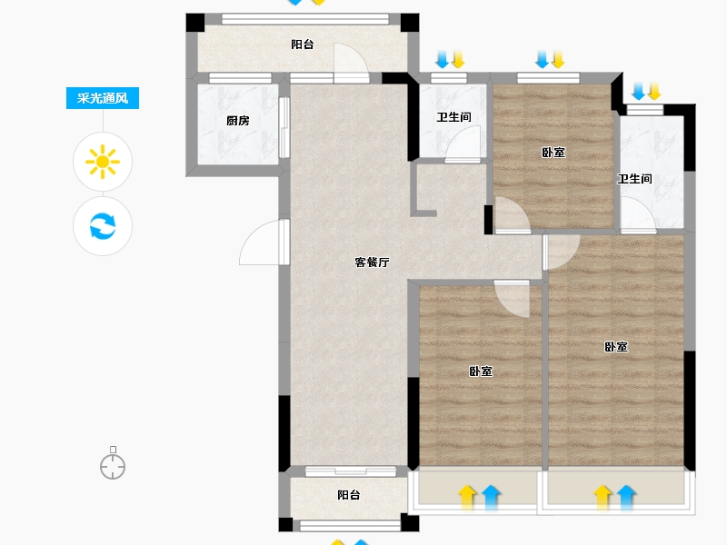 河南省-南阳市-邓州雍豪府-80.88-户型库-采光通风