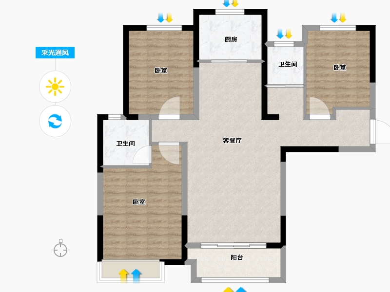 河南省-南阳市-建业贰号城邦-102.19-户型库-采光通风