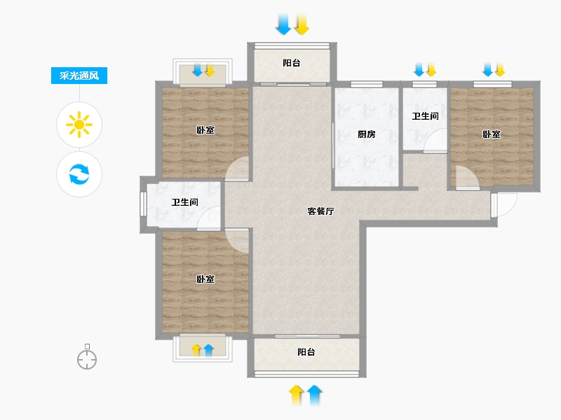 河南省-信阳市-华鼎·蓝天家苑-105.34-户型库-采光通风