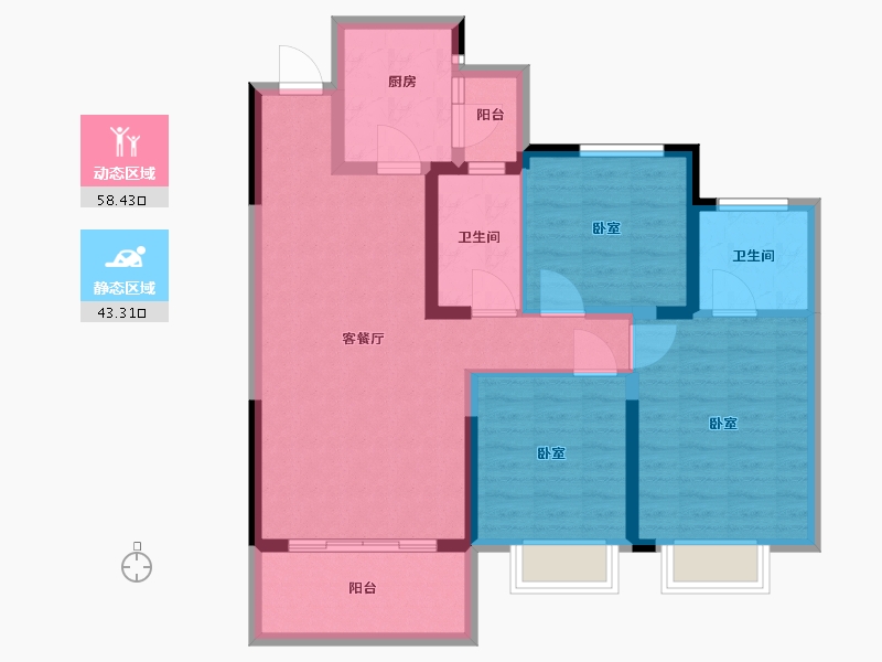 河南省-漯河市-阳光·臻蓝府-90.67-户型库-动静分区