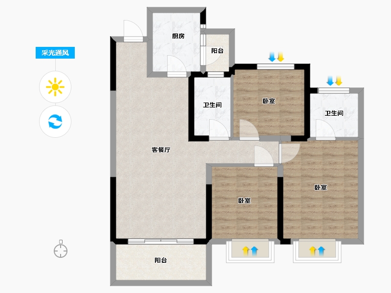 河南省-漯河市-阳光·臻蓝府-90.67-户型库-采光通风