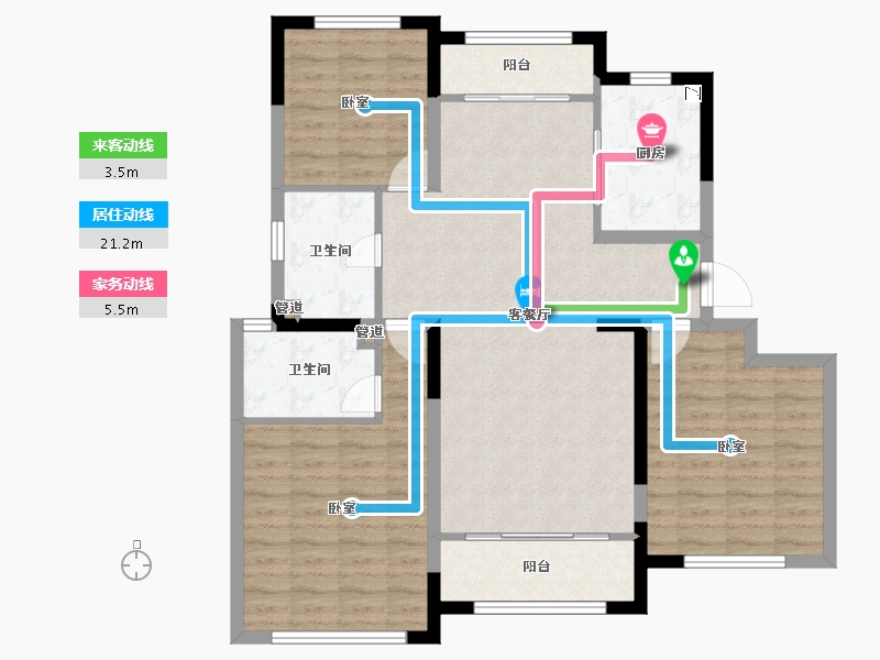 山东省-青岛市-蓝城玉蘭公馆-99.97-户型库-动静线