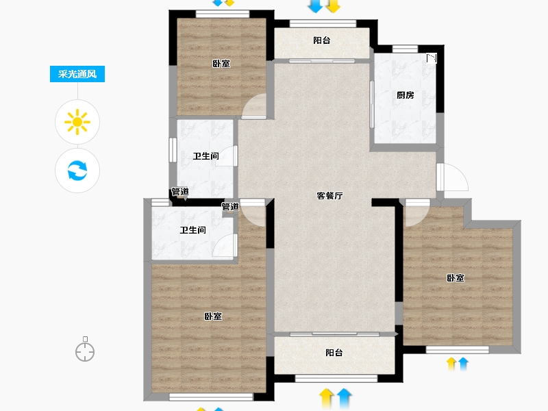 山东省-青岛市-蓝城玉蘭公馆-99.97-户型库-采光通风