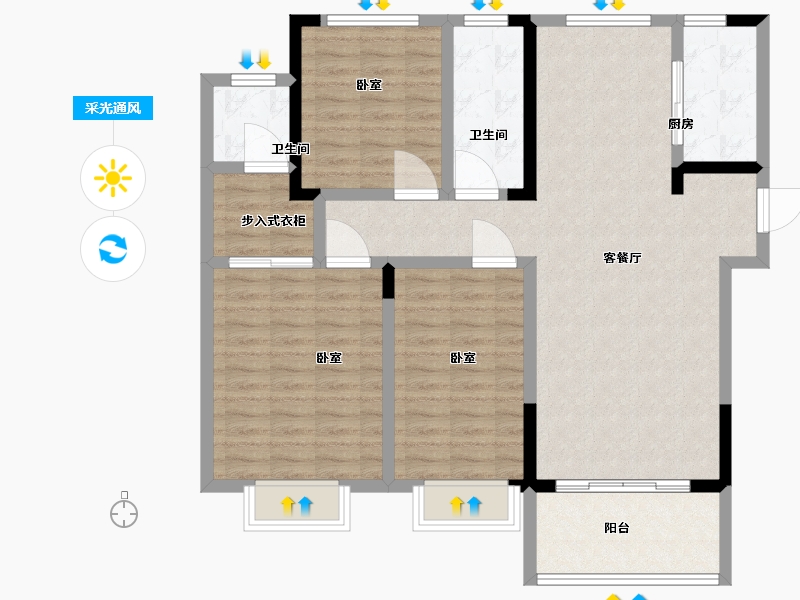 河南省-许昌市-碧湖云天-107.94-户型库-采光通风