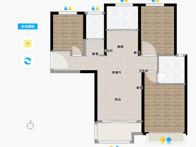 河南省-南阳市-建业壹号城邦-109.63-户型库-采光通风