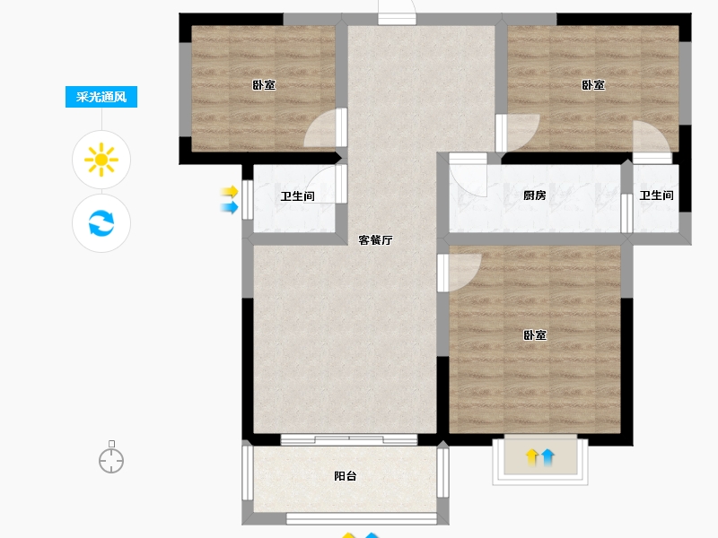 河南省-许昌市-碧湖云天-76.70-户型库-采光通风