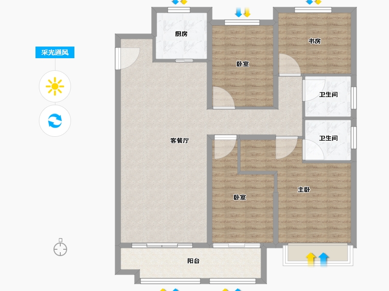 山东省-滨州市-中梁·壹号院-118.01-户型库-采光通风