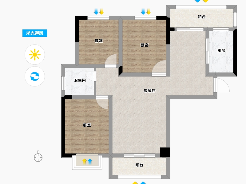 河南省-郑州市-安恒品邸-85.00-户型库-采光通风