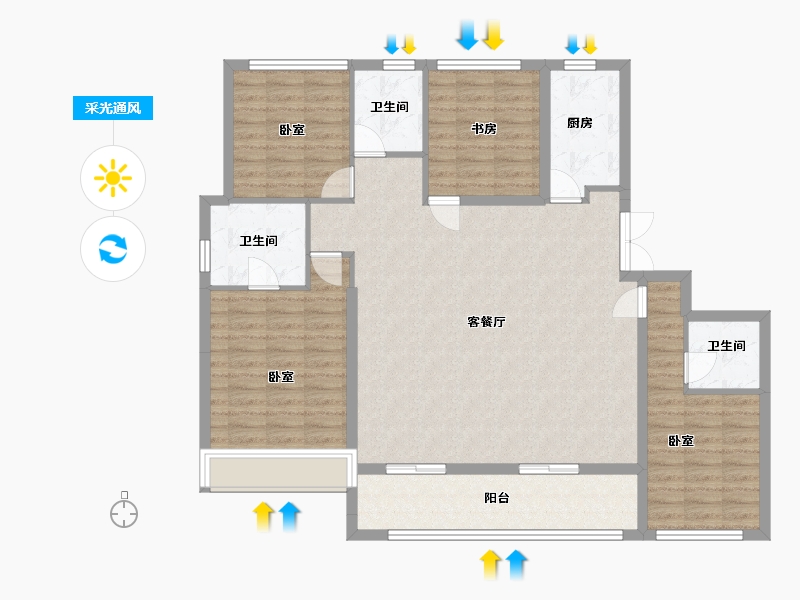 河南省-洛阳市-荣盛中心-126.17-户型库-采光通风