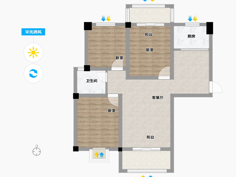 河南省-郑州市-安恒品邸-81.85-户型库-采光通风