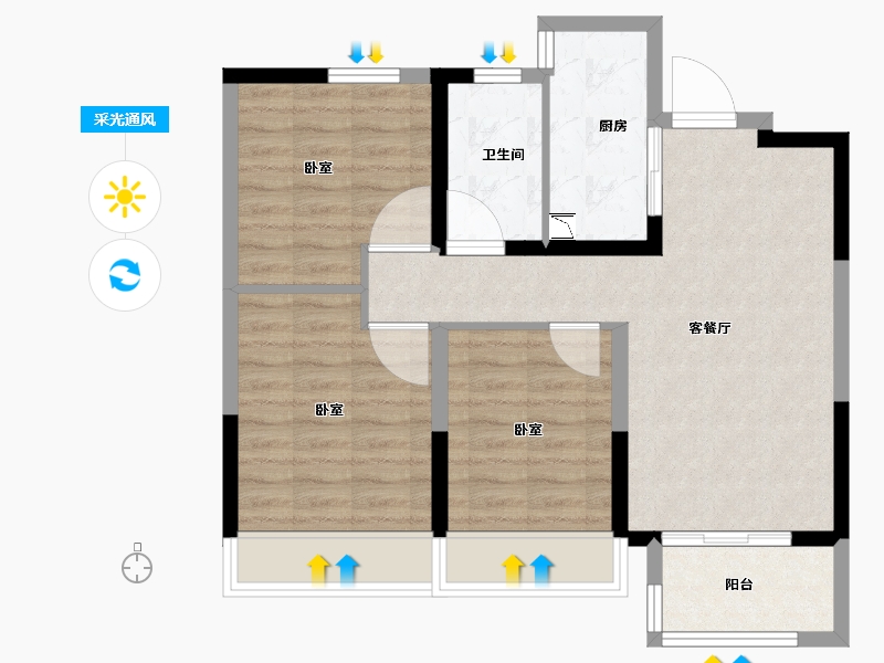 河南省-郑州市-旭辉有园-71.00-户型库-采光通风