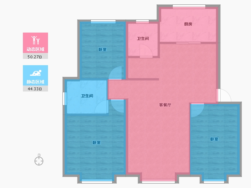 新疆维吾尔自治区-乌鲁木齐市-西城阳光-85.58-户型库-动静分区