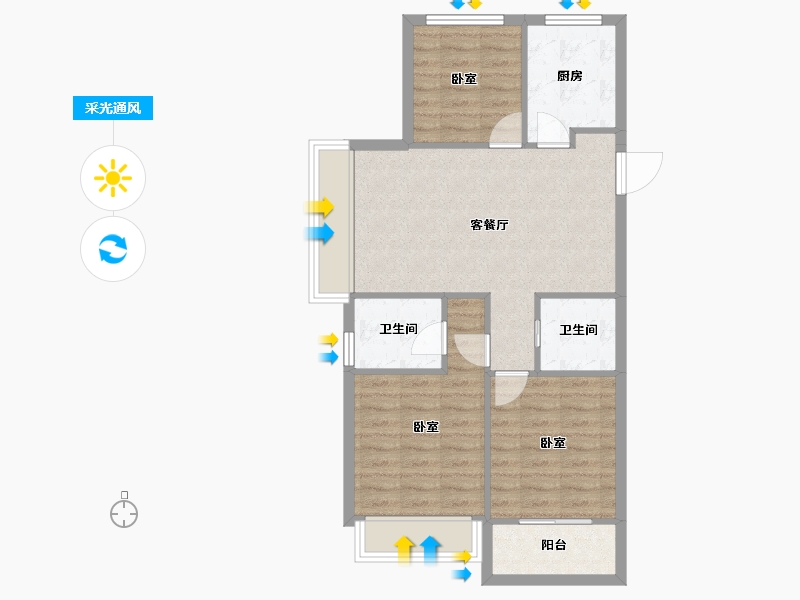 浙江省-嘉兴市-大悦府-70.63-户型库-采光通风