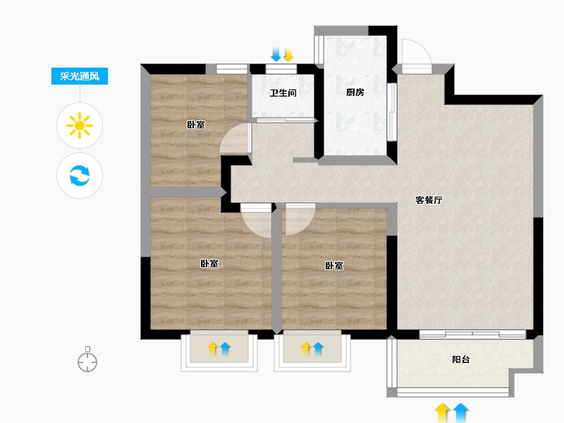 河南省-郑州市-中建·林溪上郡-66.96-户型库-采光通风