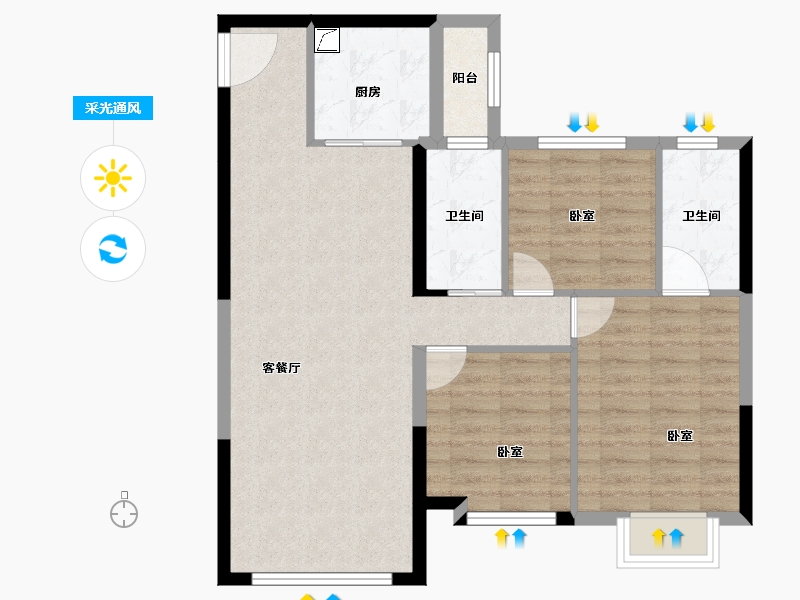 新疆维吾尔自治区-乌鲁木齐市-乌鲁木齐碧桂园三期-81.42-户型库-采光通风