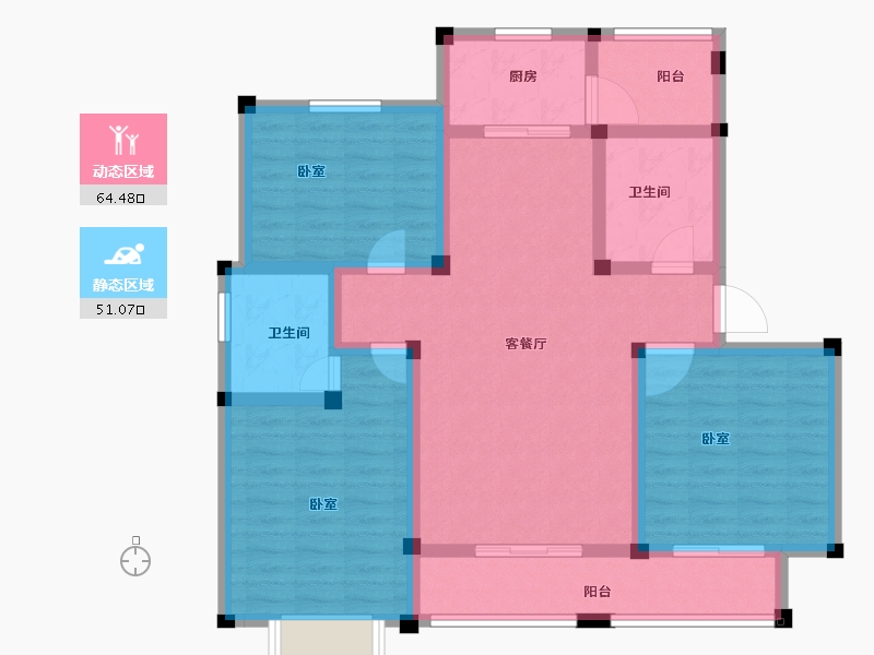 河南省-新乡市-靖业格林小镇-102.42-户型库-动静分区