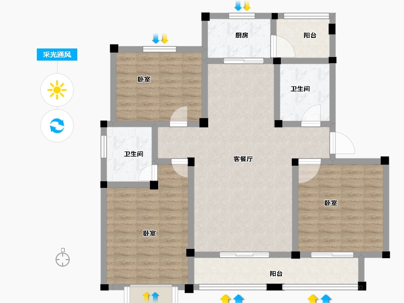 河南省-新乡市-靖业格林小镇-102.42-户型库-采光通风