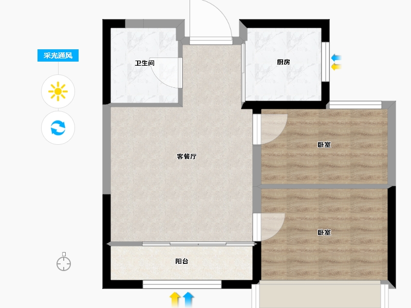 山东省-滨州市-双泰•建大城-55.99-户型库-采光通风