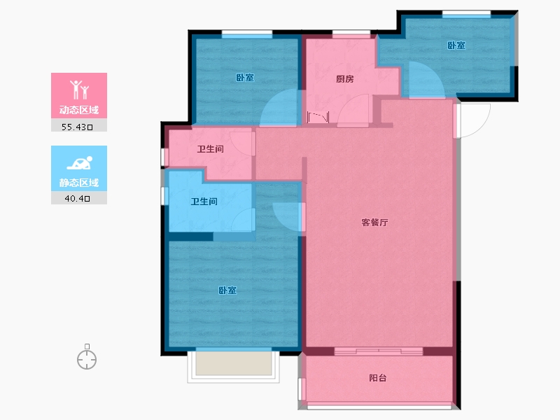 河南省-郑州市-电建地产泷悦华庭-86.00-户型库-动静分区