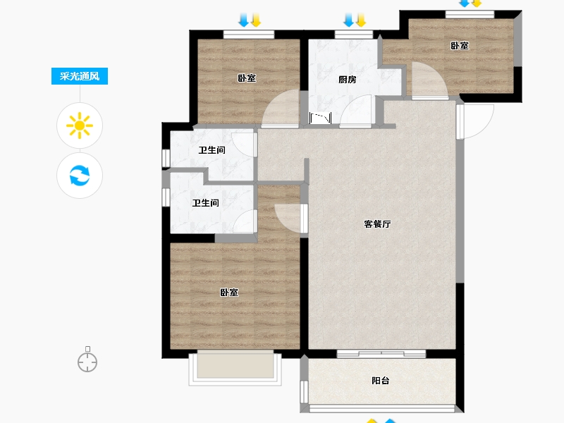 河南省-郑州市-电建地产泷悦华庭-86.00-户型库-采光通风