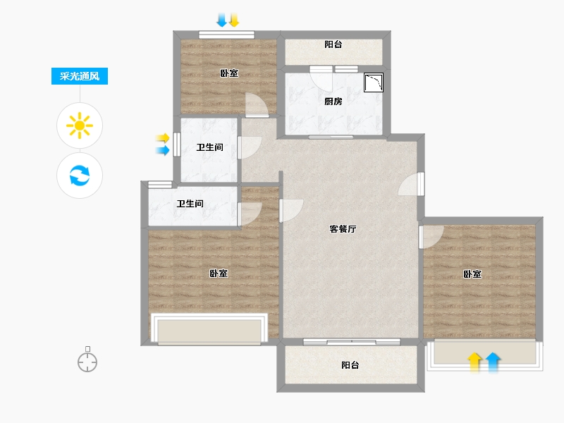 河南省-洛阳市-碧桂园山河城-96.01-户型库-采光通风