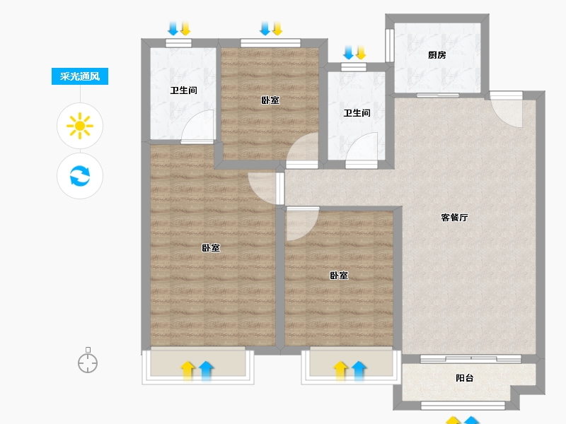 山东省-滨州市-中梁·壹号院-92.01-户型库-采光通风