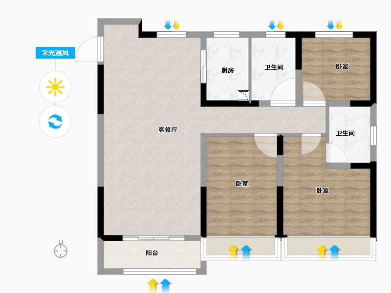 河南省-郑州市-中昂·博雅-94.00-户型库-采光通风