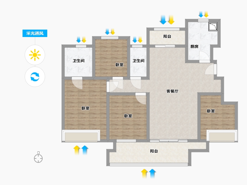 河南省-洛阳市-绿都洛阳府-128.00-户型库-采光通风