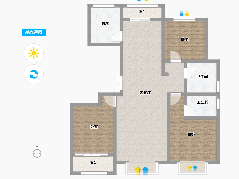 山东省-滨州市-金城国际-107.00-户型库-采光通风