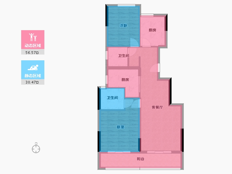 浙江省-绍兴市-武地融创奥璟园-77.75-户型库-动静分区