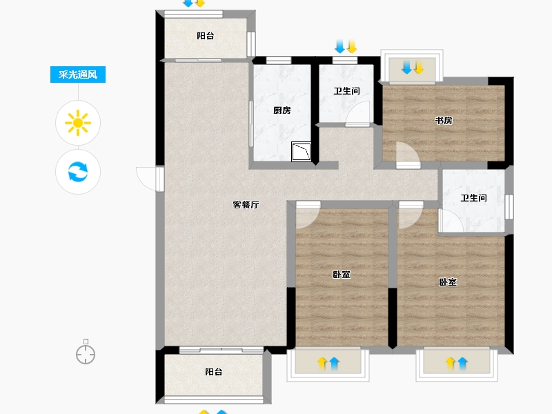 河南省-郑州市-法兰原著·半岛-90.18-户型库-采光通风