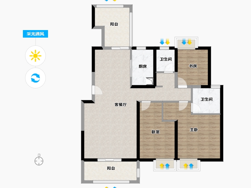 河南省-郑州市-法兰原著·半岛-114.80-户型库-采光通风