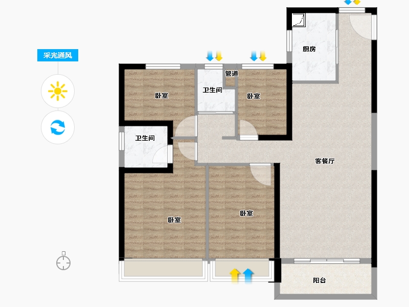 山东省-菏泽市-菏泽碧桂园天汇-113.58-户型库-采光通风