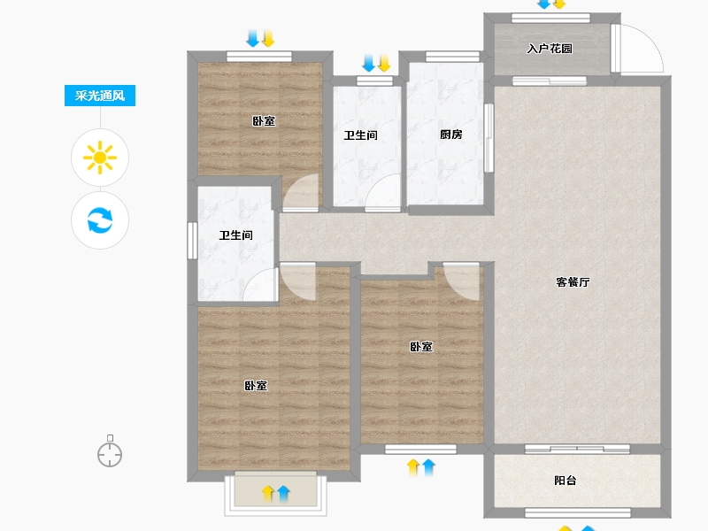 山东省-菏泽市-绿地城-105.00-户型库-采光通风