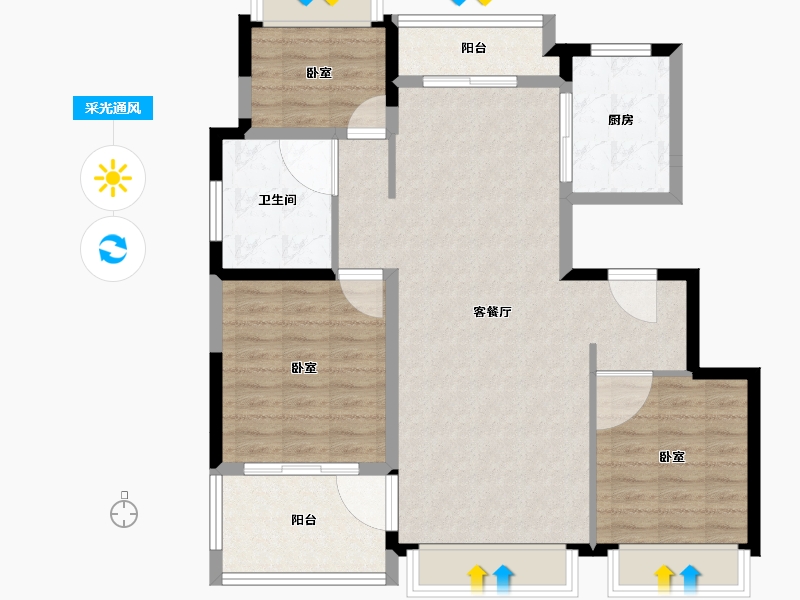 河南省-郑州市-昆明恒大国际健康城-93.73-户型库-采光通风