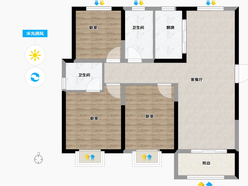 山东省-济南市-地平西棠甲第-92.00-户型库-采光通风