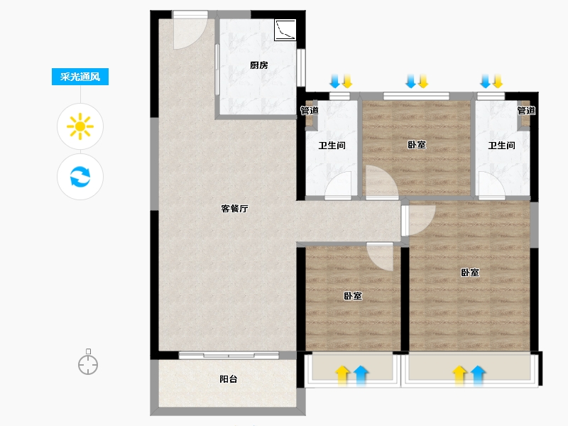 山东省-菏泽市-菏泽碧桂园天汇-94.00-户型库-采光通风