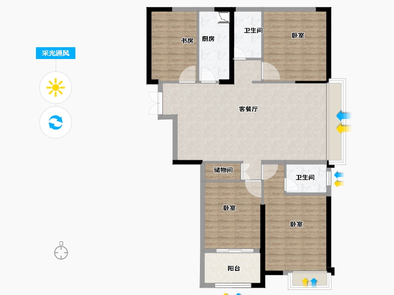 山东省-菏泽市-龙翔中央檀府-121.58-户型库-采光通风