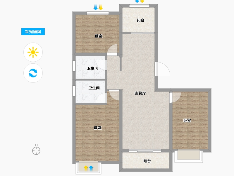 山东省-菏泽市-冠泽海棠湾-99.40-户型库-采光通风