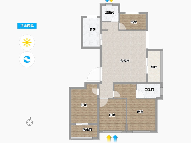 浙江省-绍兴市-大地西城美院-110.99-户型库-采光通风