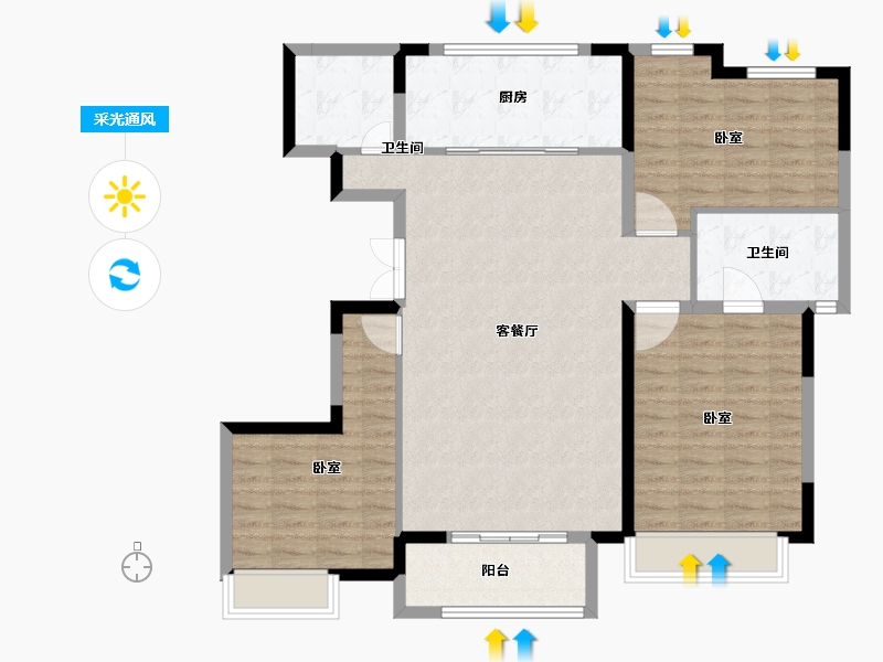 山东省-德州市-红烨・一品-111.00-户型库-采光通风