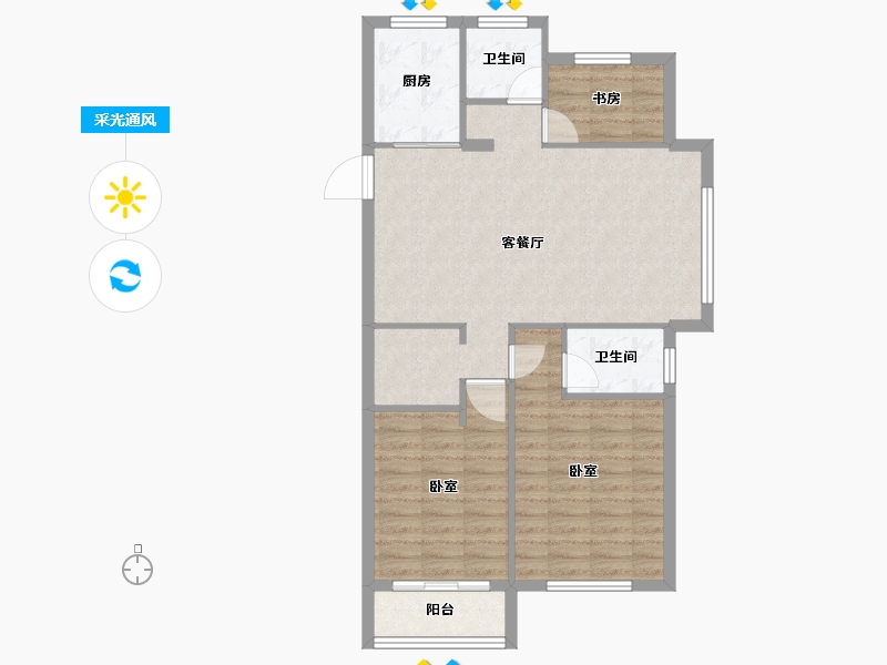 浙江省-绍兴市-大地西城美院-84.81-户型库-采光通风