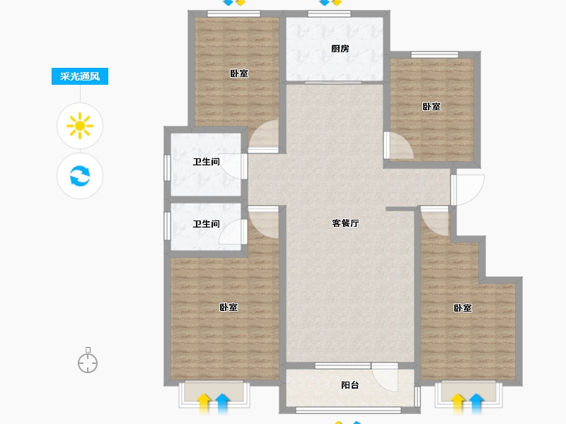 山东省-菏泽市-冠泽海棠湾-157.53-户型库-采光通风