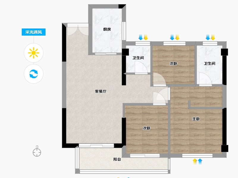 福建省-福州市-汉昇观澜-71.00-户型库-采光通风