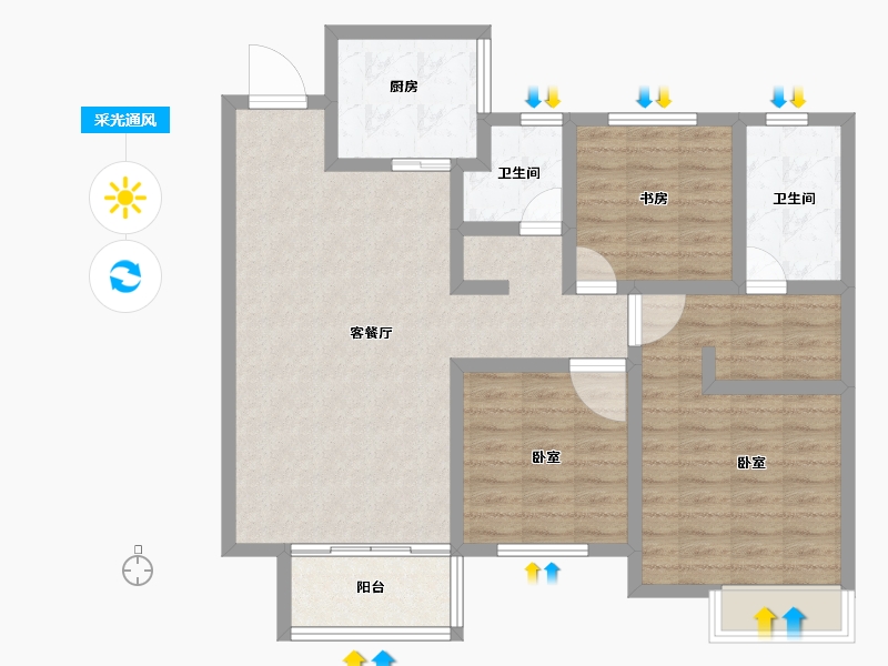 河南省-郑州市-绿城明月江南-92.00-户型库-采光通风