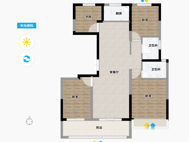 河南省-郑州市-旭辉有园-107.01-户型库-采光通风