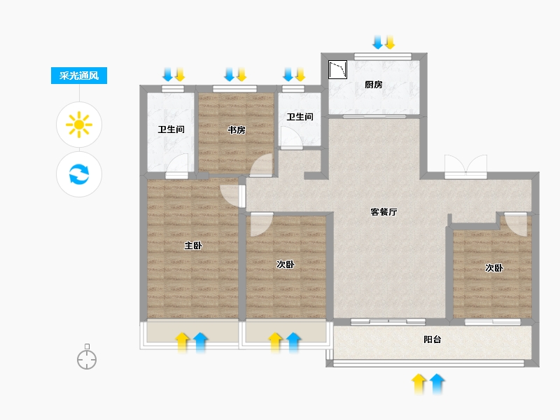 山东省-济南市-龙湖天璞-102.55-户型库-采光通风